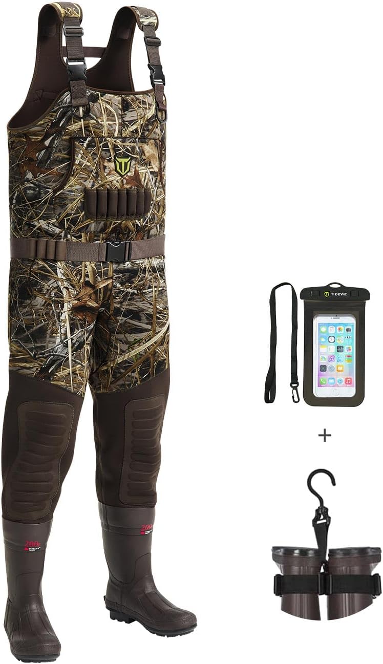 TIDEWE Hunting Waders with 200G Insulation Rubber Boots, Waterproof Cleated Neoprene Bootfoot Fishing Chest Waders - Image 1